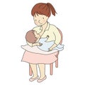 Vector illustration of mother holding baby in arms and breastfeeding. Family concept - mom & kid, heath, lactation, happy