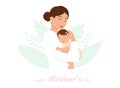 Vector Illustration Of Mother Holding Baby Son or daughter In Arms. Happy Mother\'s Day Greeting Card. Royalty Free Stock Photo