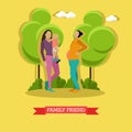 Vector illustration of mother holding her son, woman family friend.