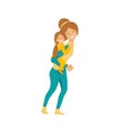 Vector illustration of mother plays with daughter