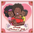 Happy MotherÃ¢â¬â¢s Day Card - Black Mother Being Hugged by her Children Royalty Free Stock Photo