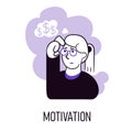 Vector illustration. Motivation. Employee thinking about profitable and successful ways to get promotion, professional