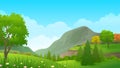 Mountain And Hillside View With Lush Trees And Grass
