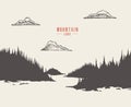 Vector illustration mountain lake pine forest draw Royalty Free Stock Photo