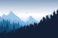 Vector illustration of mountain landscape with forest under blue Royalty Free Stock Photo