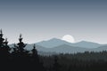 Vector illustration of mountain landscape with forest under gray Royalty Free Stock Photo