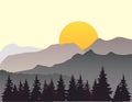 Vector Mountain And Trees Landscape Flat Design