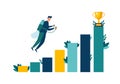 Vector illustration, move up motivation, way to achieve goal. The concept of achieving a goal on a jet pack