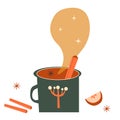 vector illustration of a mug with a hot drink, with anise and cinnamon. Royalty Free Stock Photo