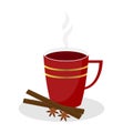 Vector illustration of mulled wine. Red cup of mulled wine with cinnamon stick and anise. Can be used for menus, cafes and