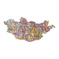 Vector illustration of multicolored abstract striped map of Mongolia