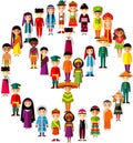 Vector illustration of multicultural national children, people on planet earth Royalty Free Stock Photo