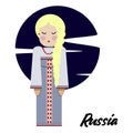 Vector illustration of multicultural national people, people on planet earth. Russian. People of different nationalities