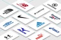 Vector illustration of multiple popular sports manufacturer business card for editorial use. Include adidas, puma, nike, under