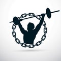 Vector illustration of muscular bodybuilder holding barbell. Power lifting competition. Royalty Free Stock Photo