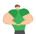 Vector illustration muscular man showing arm muscles. Hand drawn