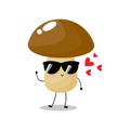 Vector illustration of mushroom character with cute expression, emoticon kawaii, lovely sunglasses