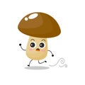 Vector illustration of mushroom character with cute expression, emoticon kawaii, run, panic