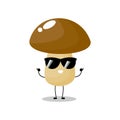 Vector illustration of mushroom character with cute expression, emoticon kawaii, sunglasses, thumb up Royalty Free Stock Photo