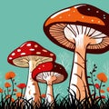 vector illustration with mushrooms, branches, leaves and berries. Set of autumn forest plants, fly Royalty Free Stock Photo