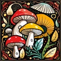 vector illustration with mushrooms, branches, leaves and berries. Set of autumn forest plants, fly Royalty Free Stock Photo