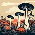 vector illustration with mushrooms, branches, leaves and berries. Set of autumn forest plants, fly Royalty Free Stock Photo