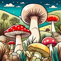 vector illustration with mushrooms, branches, leaves and berries. Set of autumn forest plants, fly Royalty Free Stock Photo