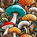vector illustration with mushrooms, branches, leaves and berries. Set of autumn forest plants, fly Royalty Free Stock Photo