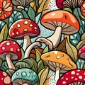 vector illustration with mushrooms, branches, leaves and berries. Set of autumn forest plants, fly Royalty Free Stock Photo