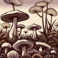 vector illustration with mushrooms, branches, leaves and berries. Set of autumn forest plants, fly Royalty Free Stock Photo