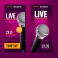 Vector illustration music concert event ticket design template with cool microphone and vintage effects Royalty Free Stock Photo