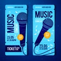 Vector illustration music concert event ticket design template with cool microphone and vintage effects Royalty Free Stock Photo