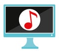 Vector illustration music note on computer screen