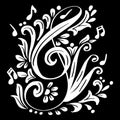 Vector illustration of a musical note on a black background with floral ornament Royalty Free Stock Photo