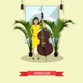 Vector illustration of musician playing contrabass in flat style