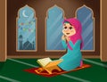 Illustration of Muslim Girl Praying in Mosque