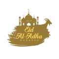 Vector illustration. Muslim holiday Eid al-Adha. silhouetted mosque and sheep. graphic design decoration kurban bayrami. month