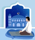 Vector illustration of Muslim Man Pray During Ramadan