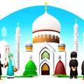 Vector illustration of Muslim people praying in front of Taj Mahal. AI generated Royalty Free Stock Photo