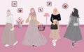 Vector Illustration of Muslim Women`s Fashion and Accessories Suitable