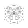 Vector illustration mystic butterfly. Sacred geometry print Butterfly in triangles and circes. Geometric mystical symbol