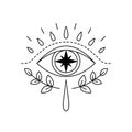 Vector illustration of mystic eye, providence sight. Magic symbol. Line evil eye amulet geometric ornament Esoteric sign