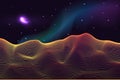 Vector illustration of a mystical abstract desert on a starry night with the moon and the milky way in the sky.