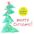 Vector illustration. A naive children`s drawing. Christmas tree Royalty Free Stock Photo