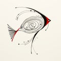 Minimalistic Abstract Fish Drawing With Red And Black
