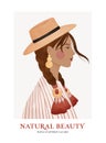 Vector illustration - native american. Young beautiful woman portrait with hat and accessories. Modern feminine woman with striped Royalty Free Stock Photo