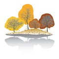 Vector illustration of natural trees with falling leaves. Trees silhouette with drop shadow effect. Royalty Free Stock Photo