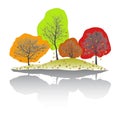 Vector illustration of natural trees with falling leaves. Trees silhouette with drop shadow effect. Royalty Free Stock Photo