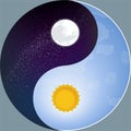 Nature yin yang with sun and moon. Night and day. Royalty Free Stock Photo