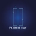 Vector illustration of neon twin towers and the inscription Patriot day on a blue background. Banner, flyer, background